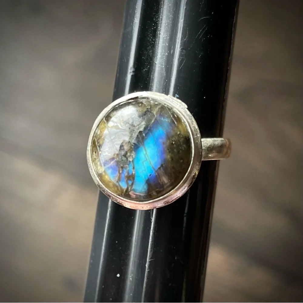 Vintage labradorite sterling silver adjustable ring handmade